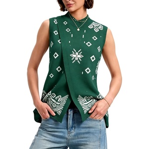 Springrain Women’s Sweater Vest Side Split Sleeveless Geometric Pullover(Green)