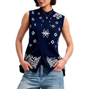Springrain Women’s Sweater Vest Side Split Sleeveless Geometric Pullover(Navy)