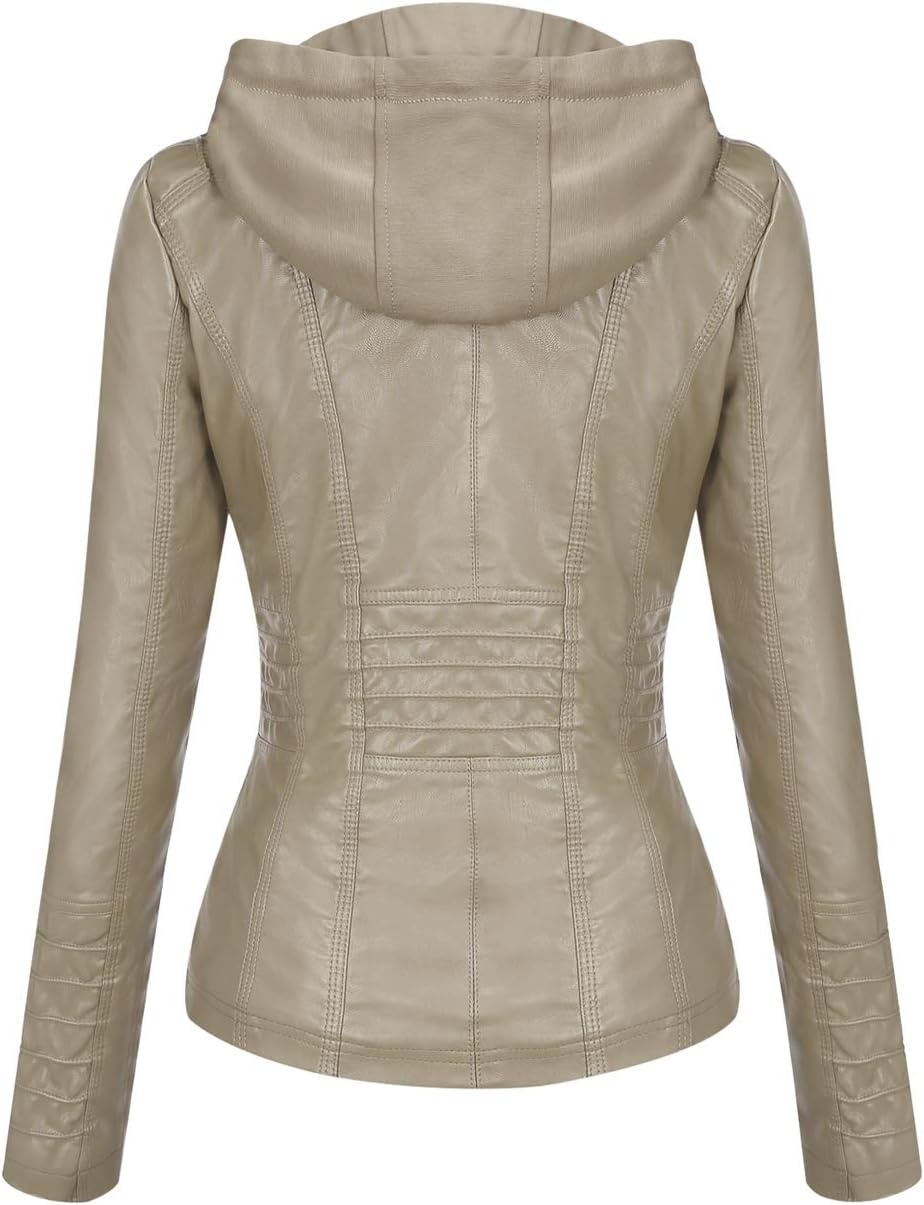 image:imageSpringrain Womens Faux Leather Jacket Moto Biker Coat for Fall and WinterApricot