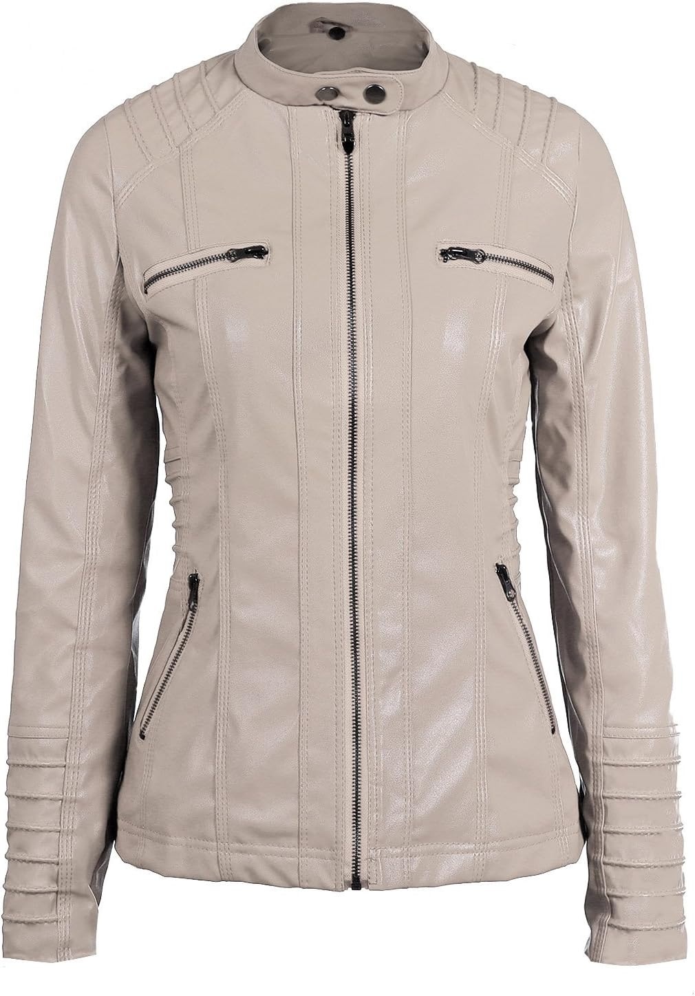 image:imageSpringrain Womens Faux Leather Jacket Moto Biker Coat for Fall and WinterApricot