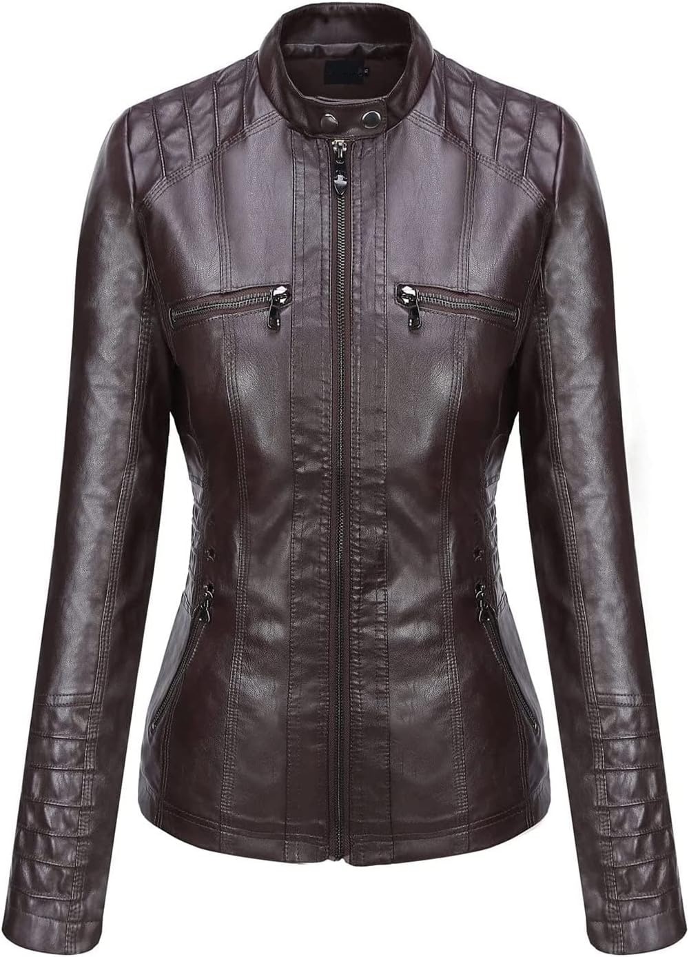 image:imageSpringrain Womens Faux Leather Jacket Moto Biker Coat for Fall and WinterCoffee