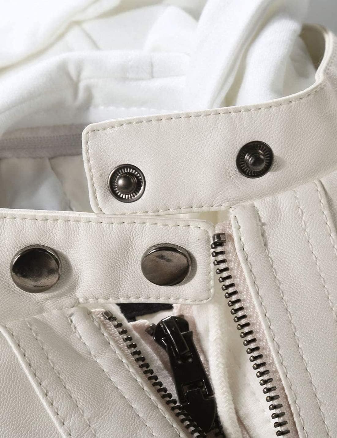 image:imageSpringrain Womens Faux Leather Jacket Moto Biker Coat for Fall and WinterWhite