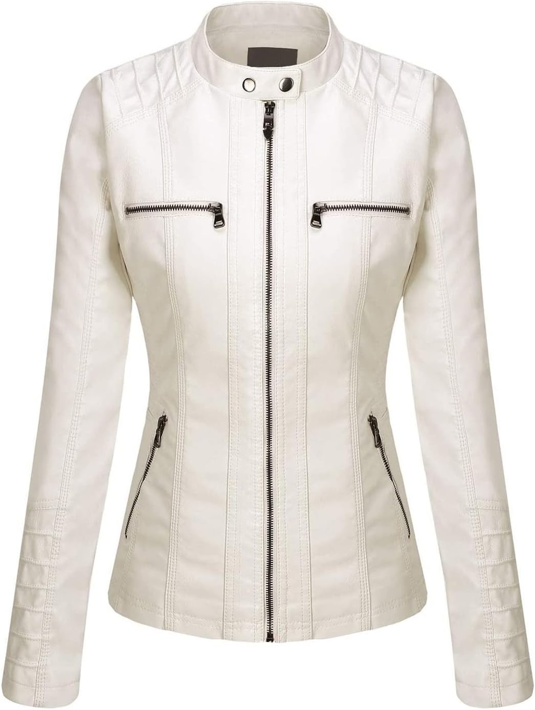 image:imageSpringrain Womens Faux Leather Jacket Moto Biker Coat for Fall and WinterWhite