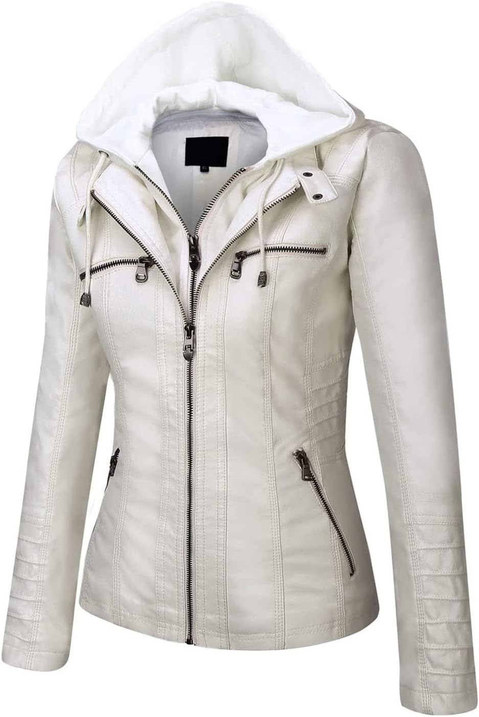 image:imageSpringrain Womens Faux Leather Jacket Moto Biker Coat for Fall and WinterWhite