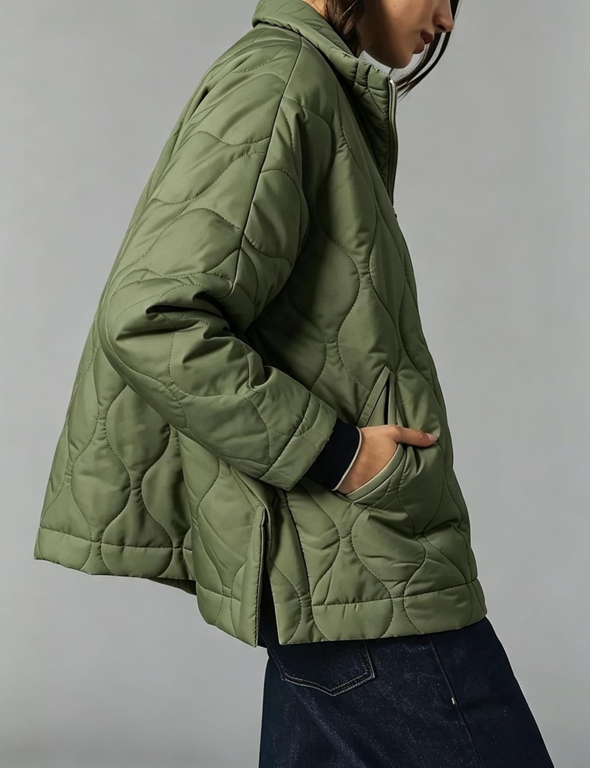 image:imageSpringrain Womens Quilted Puffer Jacket Oversized Winter CoatArmygreen
