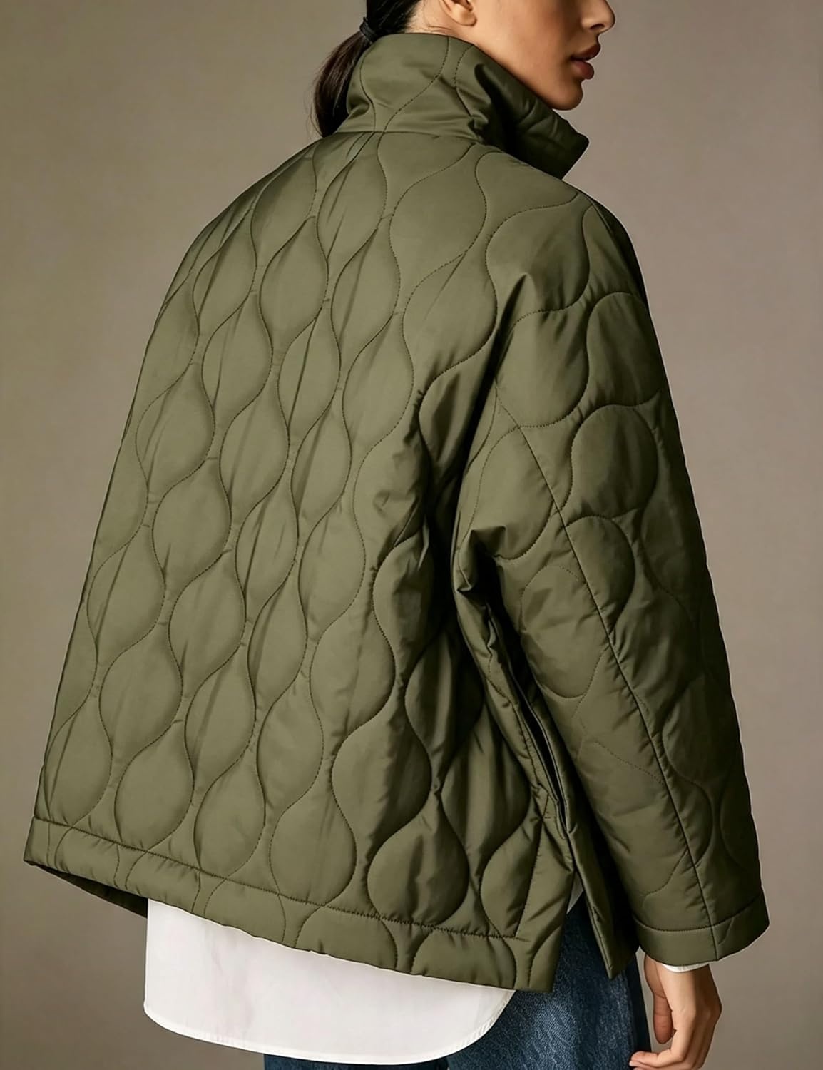 image:imageSpringrain Womens Quilted Puffer Jacket Oversized Winter CoatArmygreen