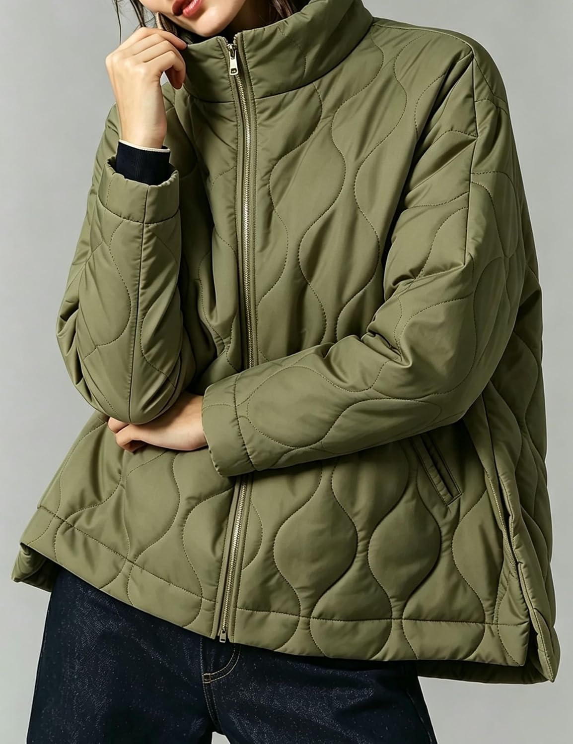 image:imageSpringrain Womens Quilted Puffer Jacket Oversized Winter CoatArmygreen