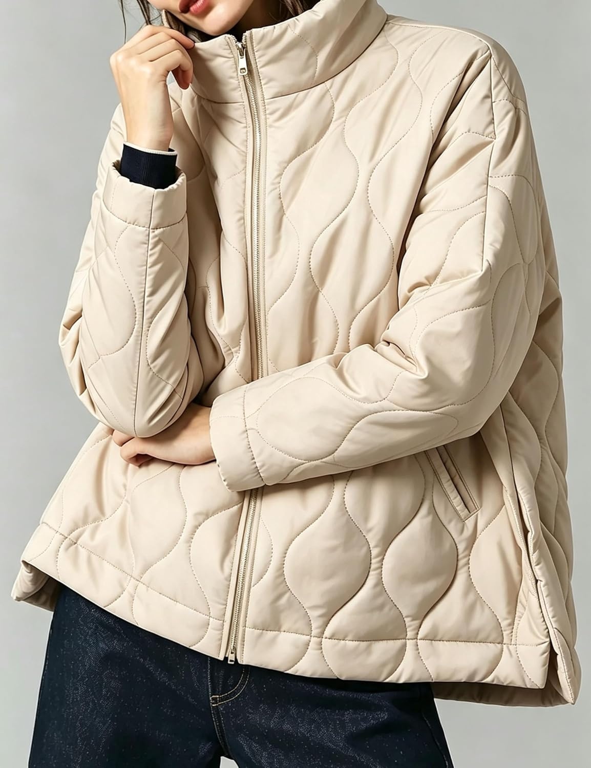 image:imageSpringrain Womens Quilted Puffer Jacket Oversized Winter CoatBeige