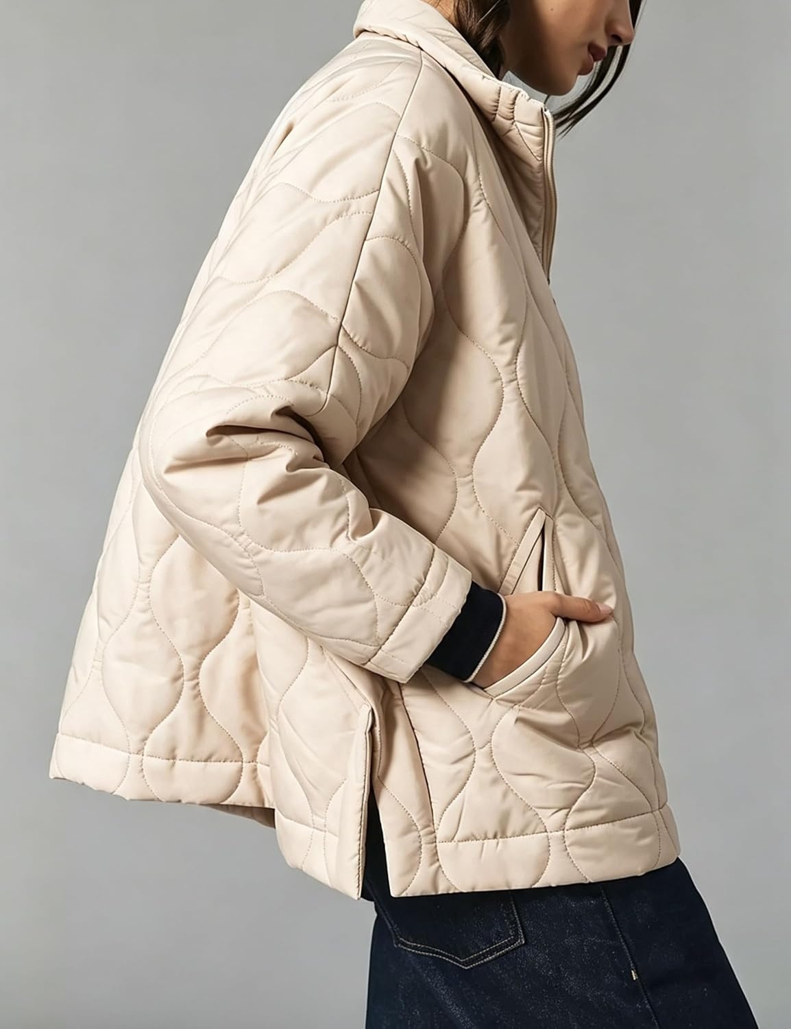 image:imageSpringrain Womens Quilted Puffer Jacket Oversized Winter CoatBeige