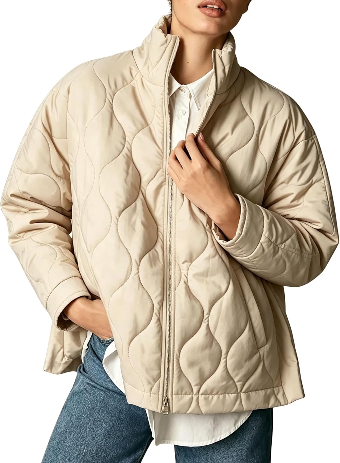 image:imageSpringrain Womens Quilted Puffer Jacket Oversized Winter CoatBeige