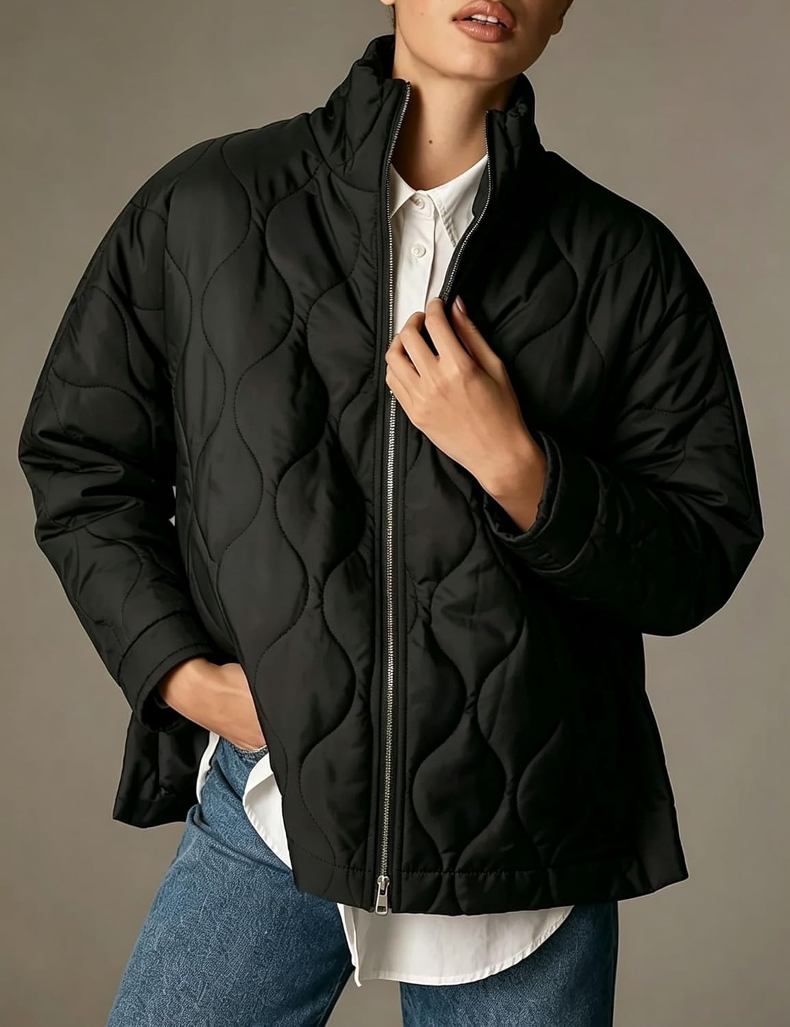 image:imageSpringrain Womens Quilted Puffer Jacket Oversized Winter CoatBlack