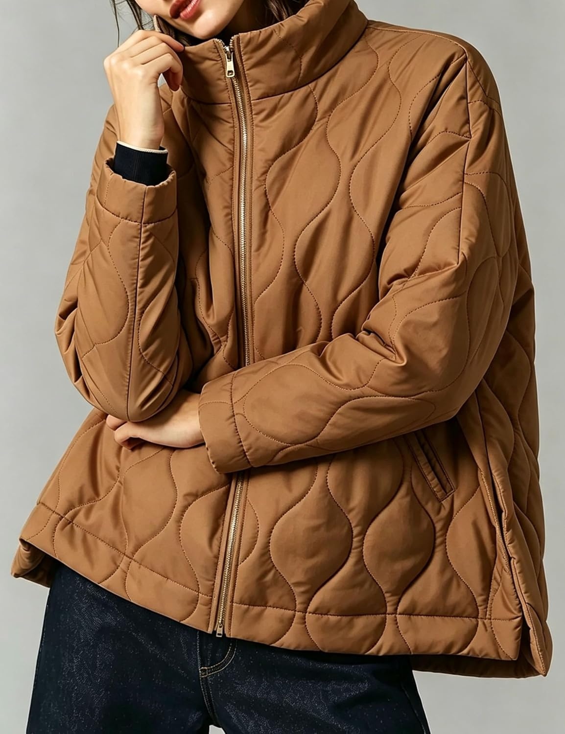 image:imageSpringrain Womens Quilted Puffer Jacket Oversized Winter CoatBrown