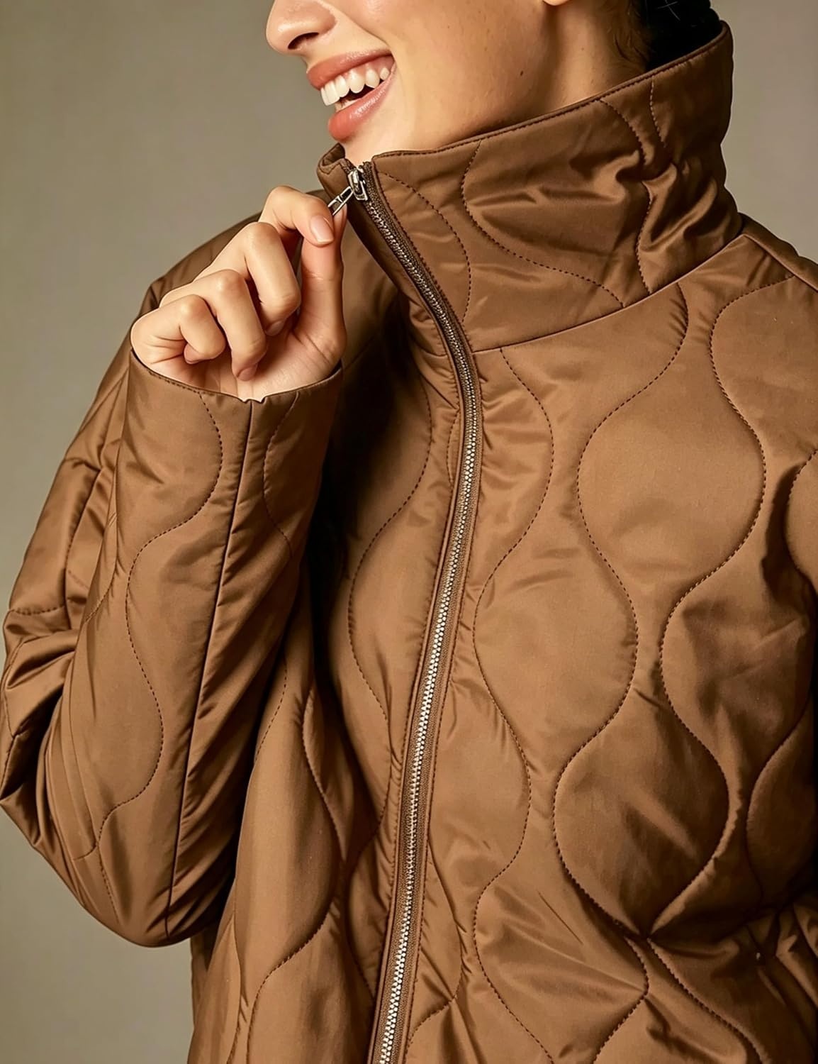 image:imageSpringrain Womens Quilted Puffer Jacket Oversized Winter CoatBrown