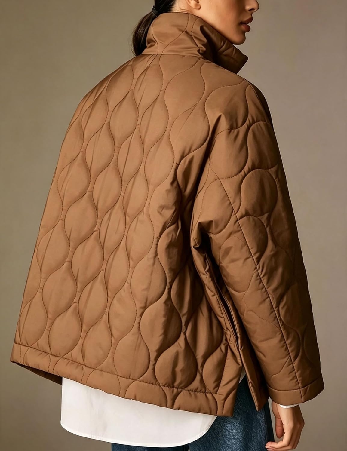 image:imageSpringrain Womens Quilted Puffer Jacket Oversized Winter CoatBrown