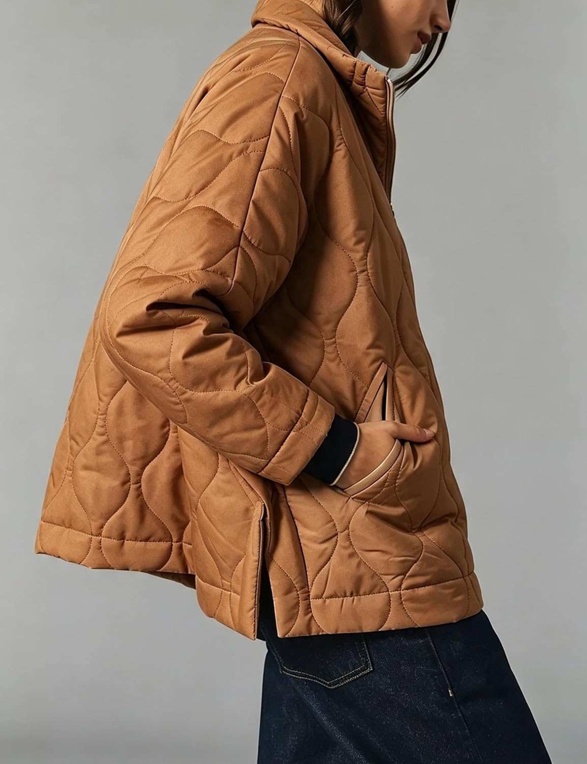 image:imageSpringrain Womens Quilted Puffer Jacket Oversized Winter CoatBrown