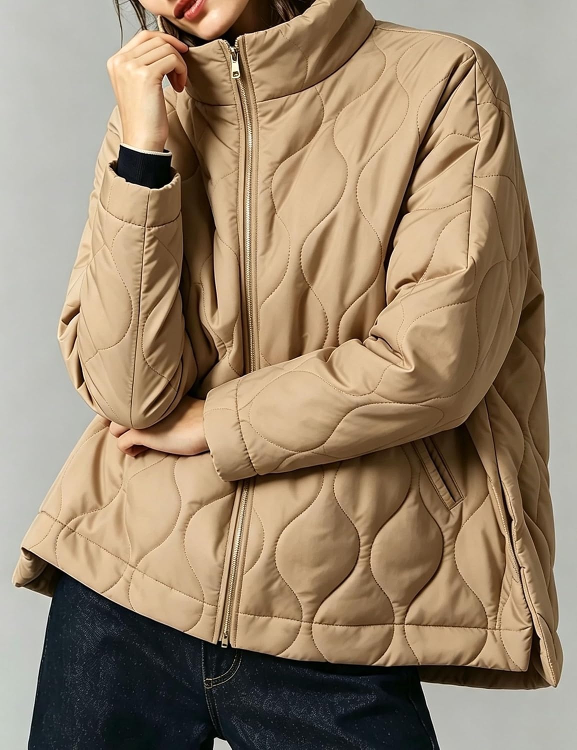 image:imageSpringrain Womens Quilted Puffer Jacket Oversized Winter CoatKhaki