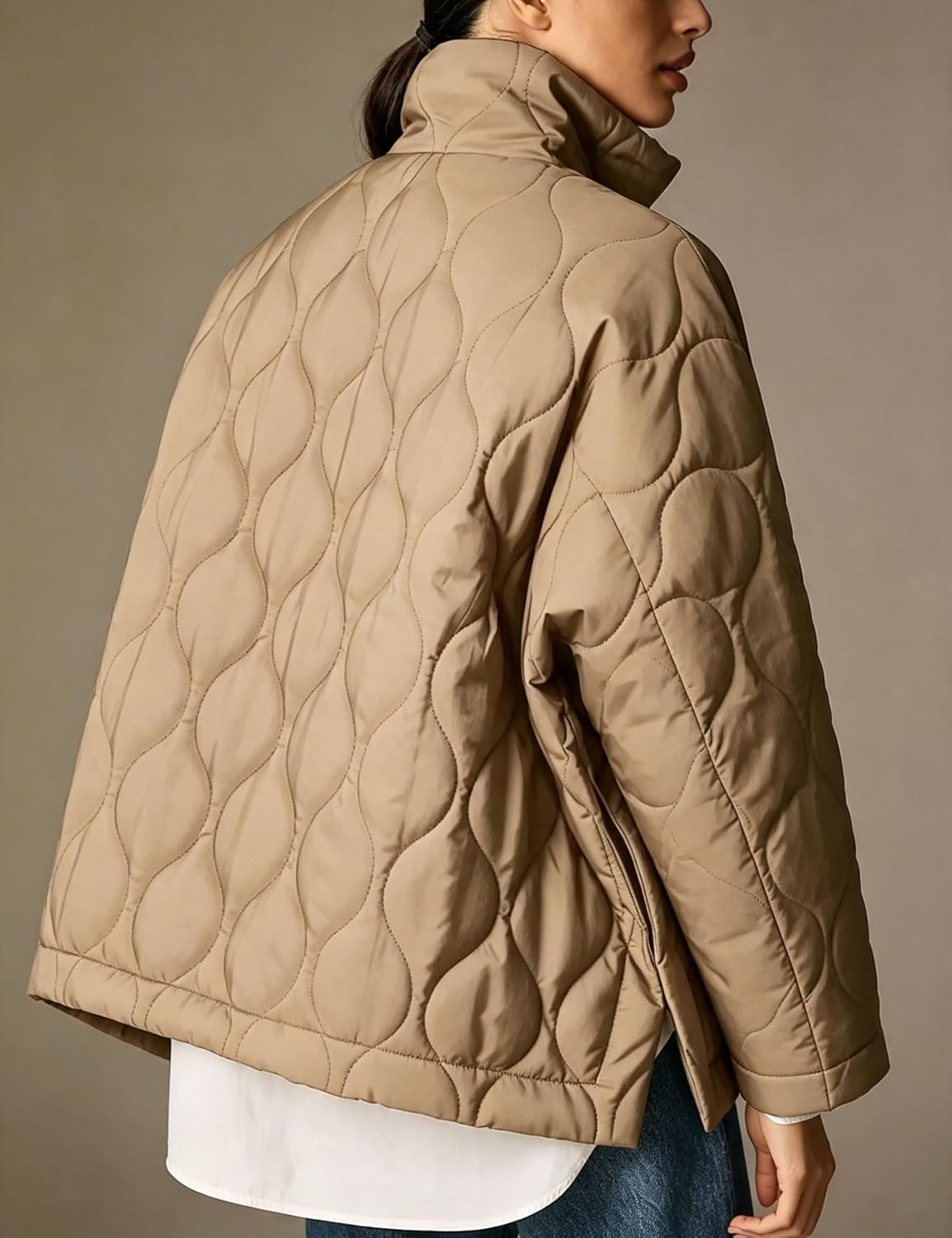 image:imageSpringrain Womens Quilted Puffer Jacket Oversized Winter CoatKhaki