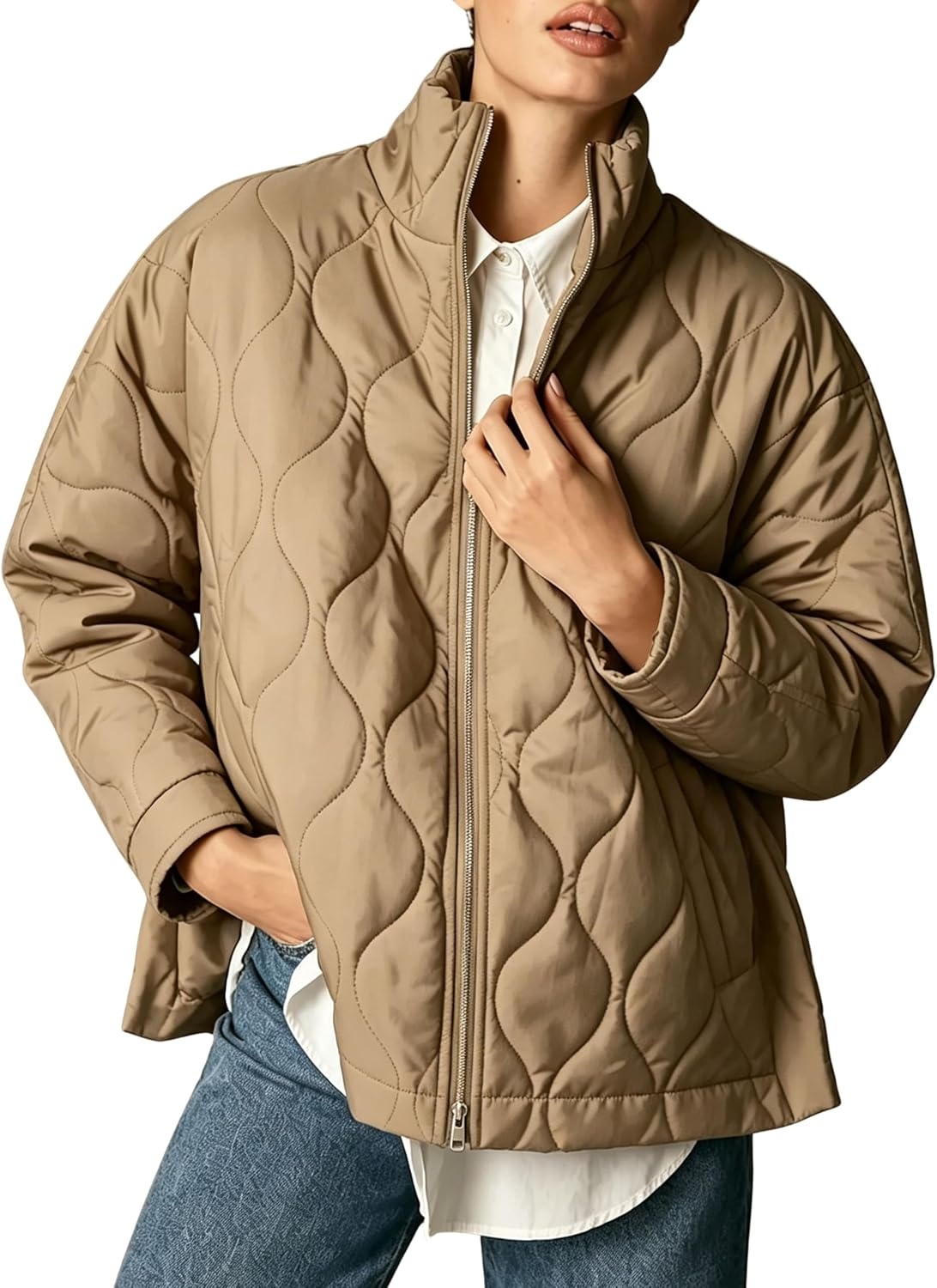 image:imageSpringrain Womens Quilted Puffer Jacket Oversized Winter CoatKhaki