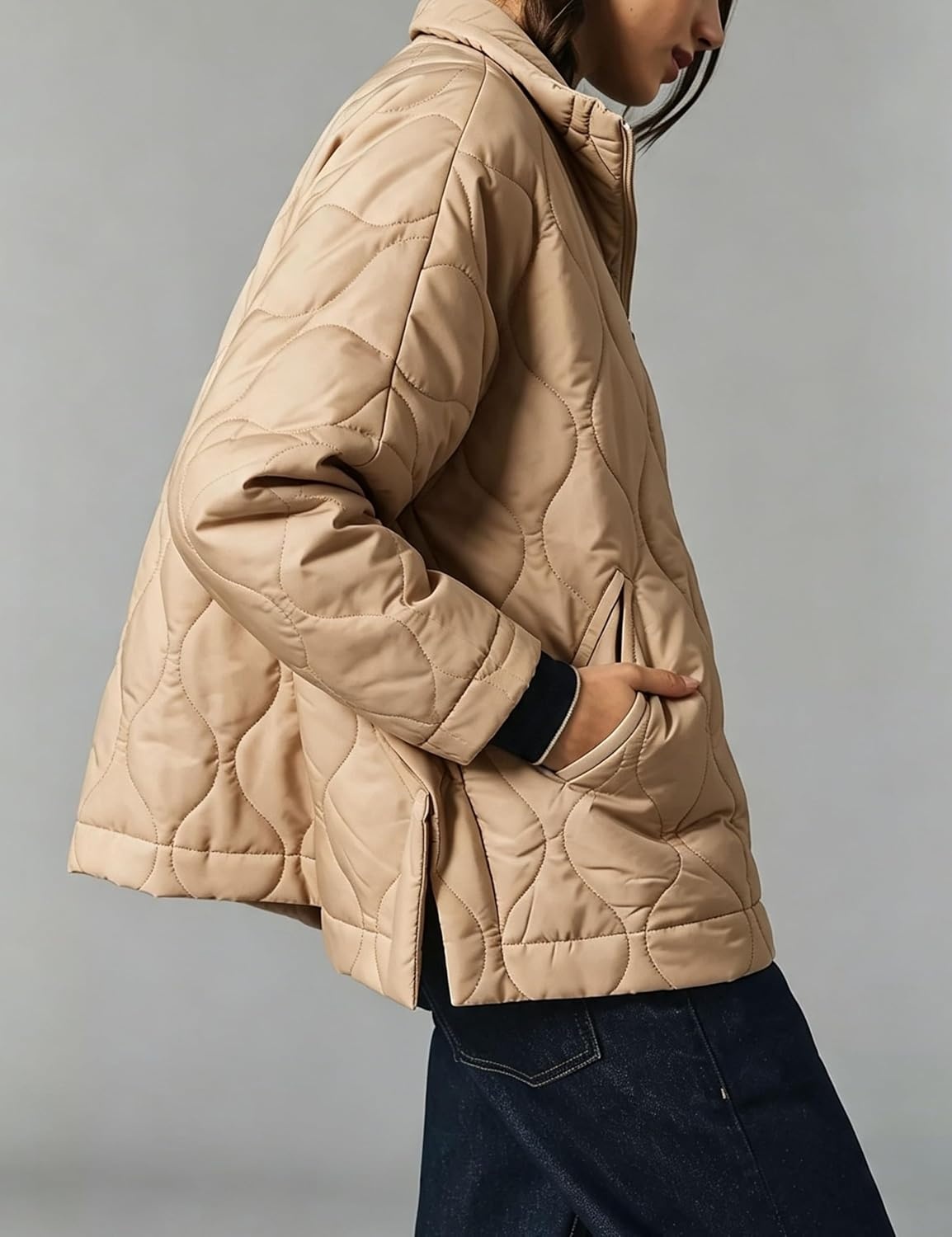 image:imageSpringrain Womens Quilted Puffer Jacket Oversized Winter CoatKhaki