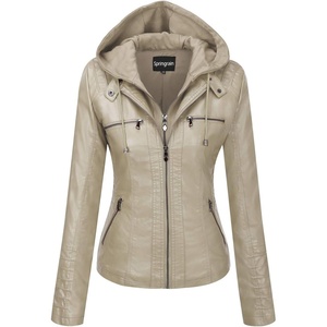 Springrain Women’s Faux Leather Jacket Moto Biker Coat for Fall and Winter(Apricot)