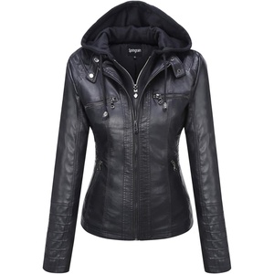 Springrain Women’s Faux Leather Jacket Moto Biker Coat for Fall and Winter(Black)