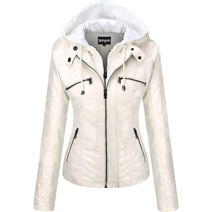Springrain Women’s Faux Leather Jacket Moto Biker Coat for Fall and Winter(White)