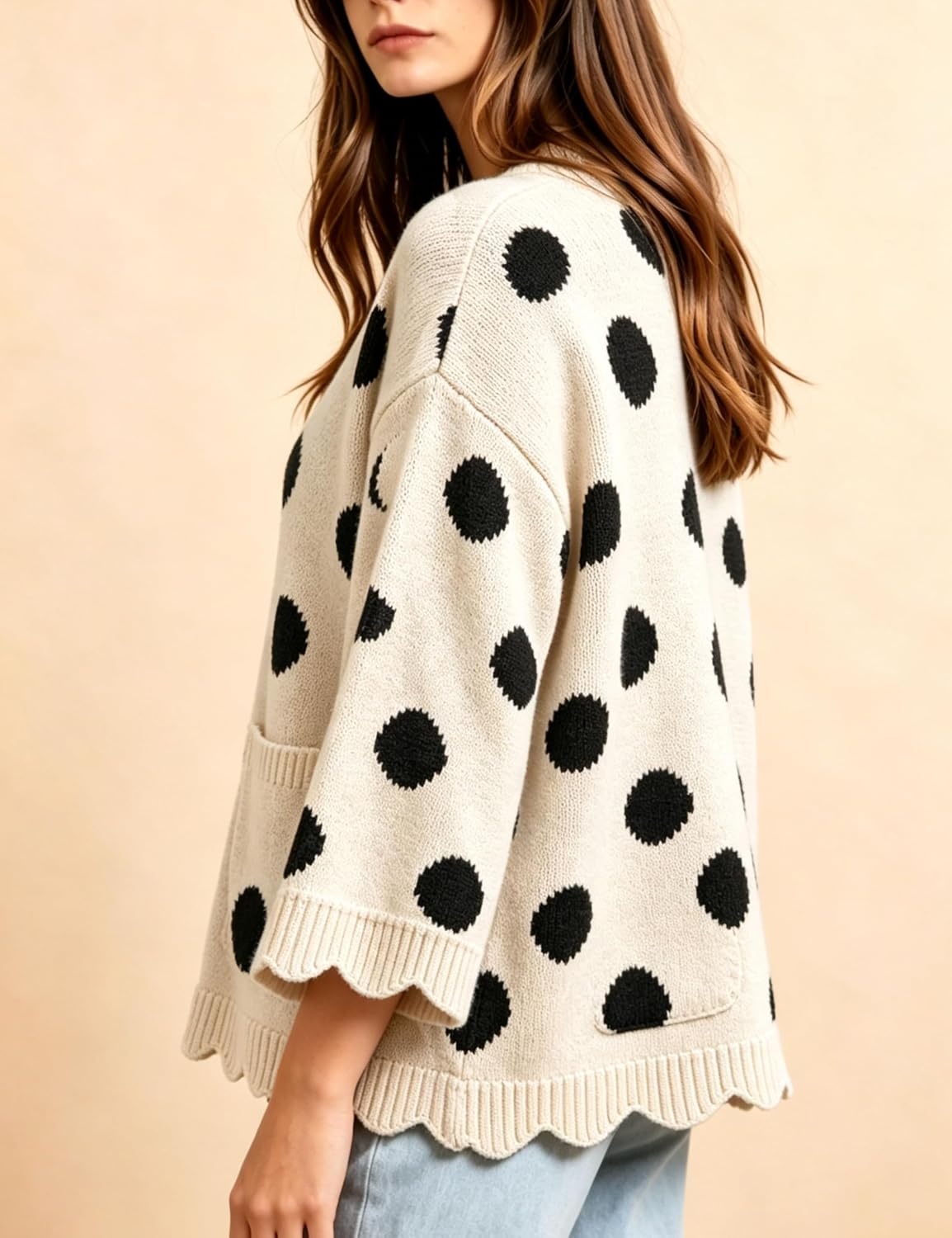 image:imageSpringrain Sweaters for Women Polka Dot V Neck Fall Knit PulloverBeige