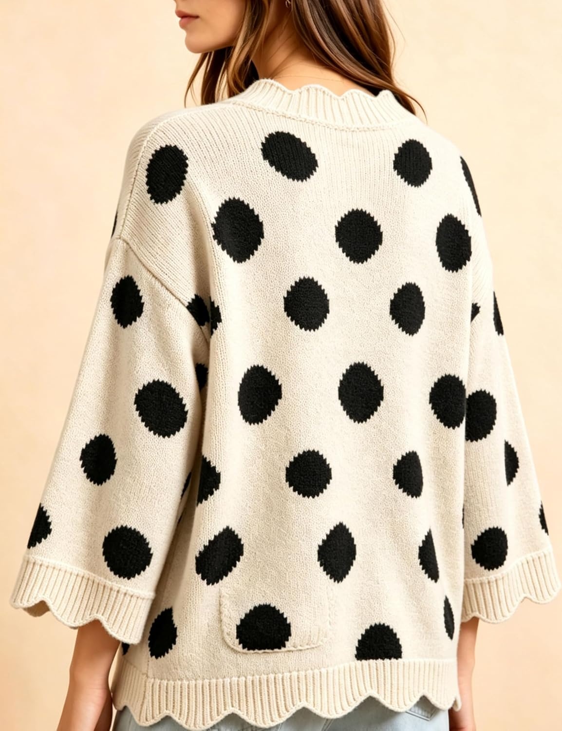 image:imageSpringrain Sweaters for Women Polka Dot V Neck Fall Knit PulloverBeige