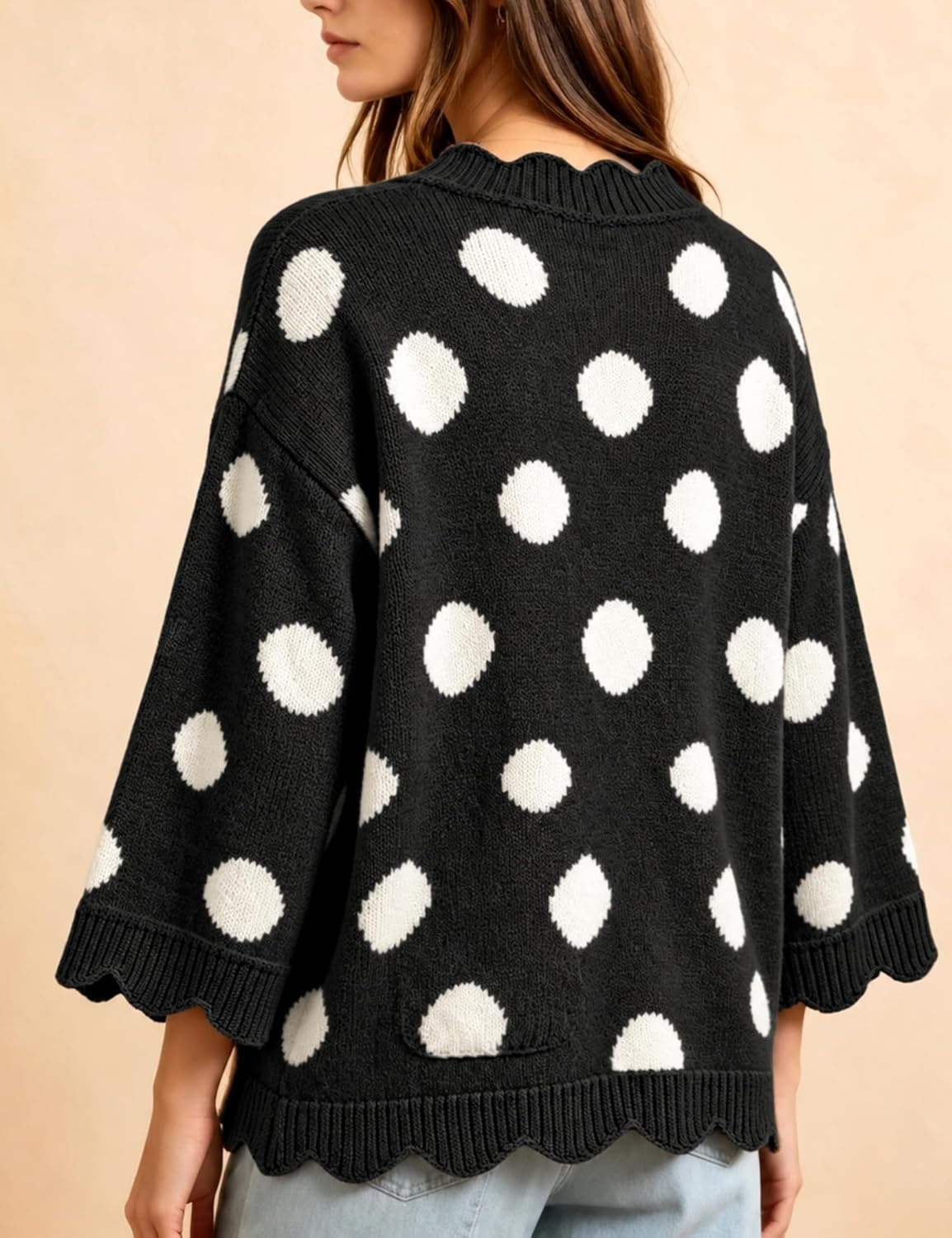 image:imageSpringrain Sweaters for Women Polka Dot V Neck Fall Knit PulloverBlack