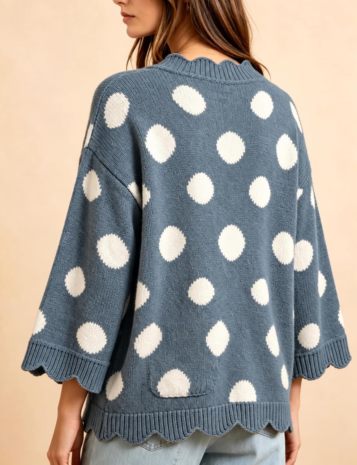 image:imageSpringrain Sweaters for Women Polka Dot V Neck Fall Knit PulloverBluegrey