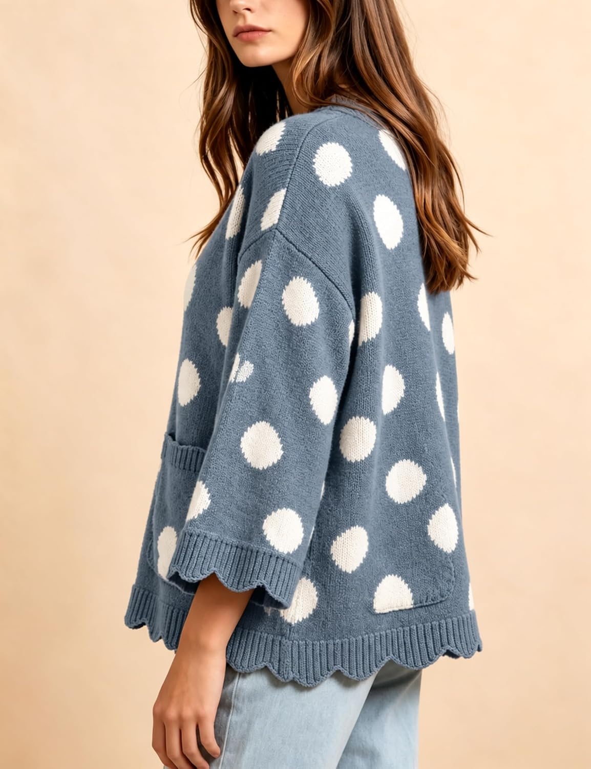 image:imageSpringrain Sweaters for Women Polka Dot V Neck Fall Knit PulloverBluegrey