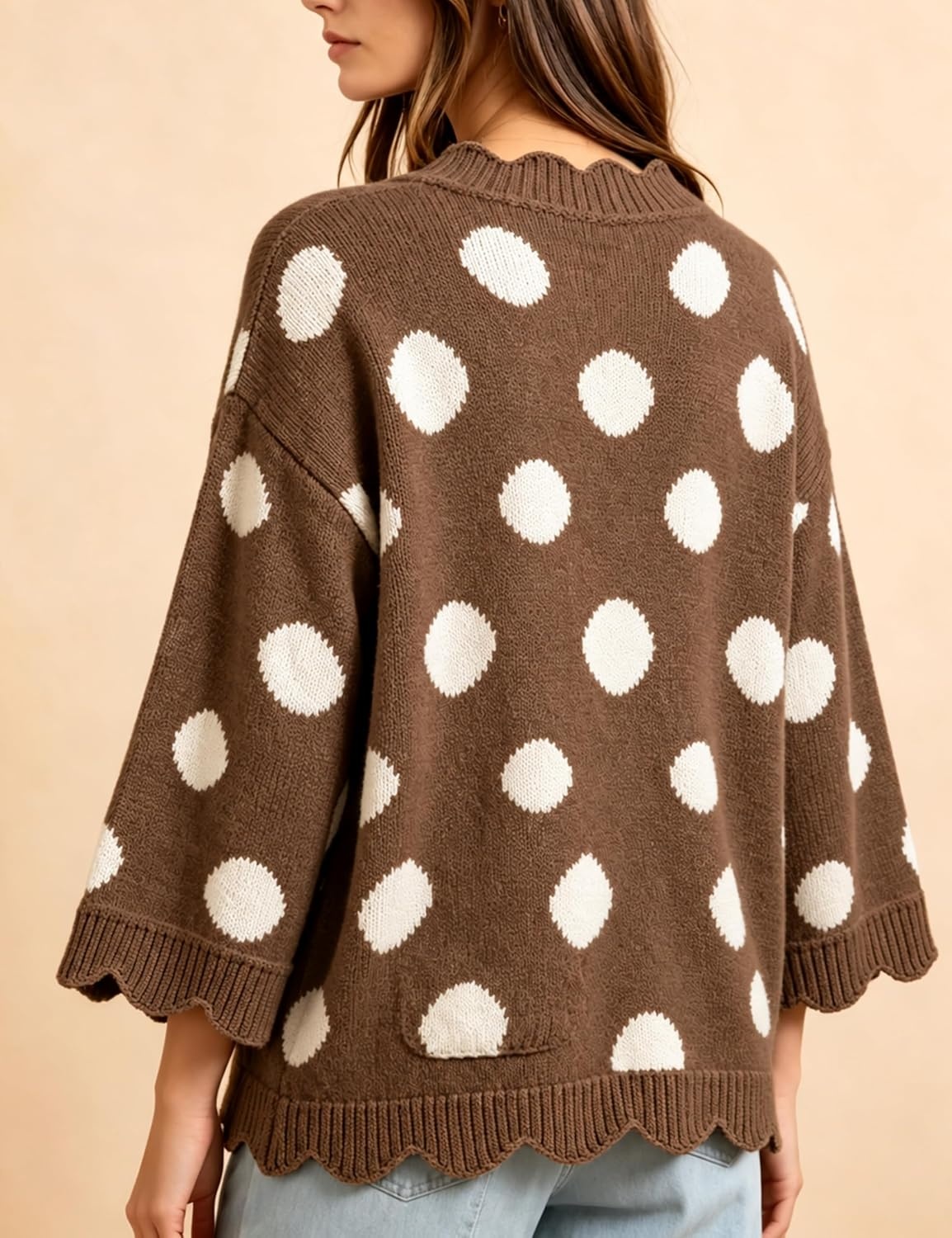 image:imageSpringrain Sweaters for Women Polka Dot V Neck Fall Knit PulloverBrown