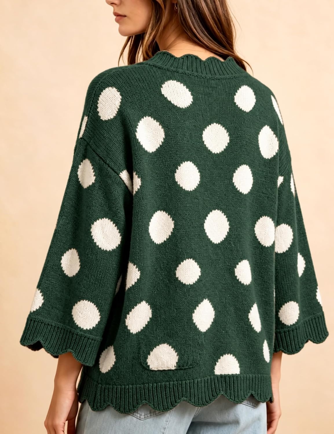 image:imageSpringrain Sweaters for Women Polka Dot V Neck Fall Knit PulloverGreen