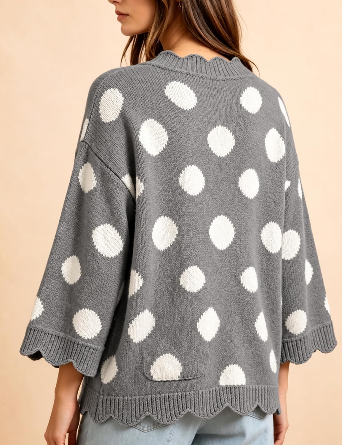 image:imageSpringrain Sweaters for Women Polka Dot V Neck Fall Knit PulloverGrey