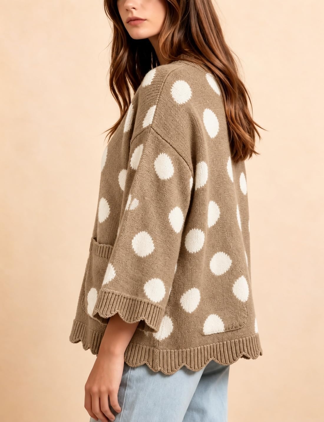 image:imageSpringrain Sweaters for Women Polka Dot V Neck Fall Knit PulloverKhaki