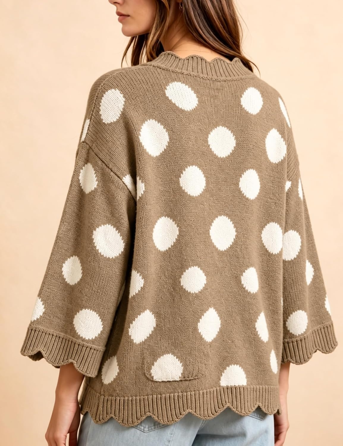 image:imageSpringrain Sweaters for Women Polka Dot V Neck Fall Knit PulloverKhaki