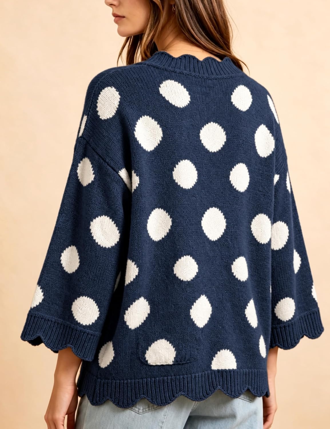 image:imageSpringrain Sweaters for Women Polka Dot V Neck Fall Knit PulloverNavy