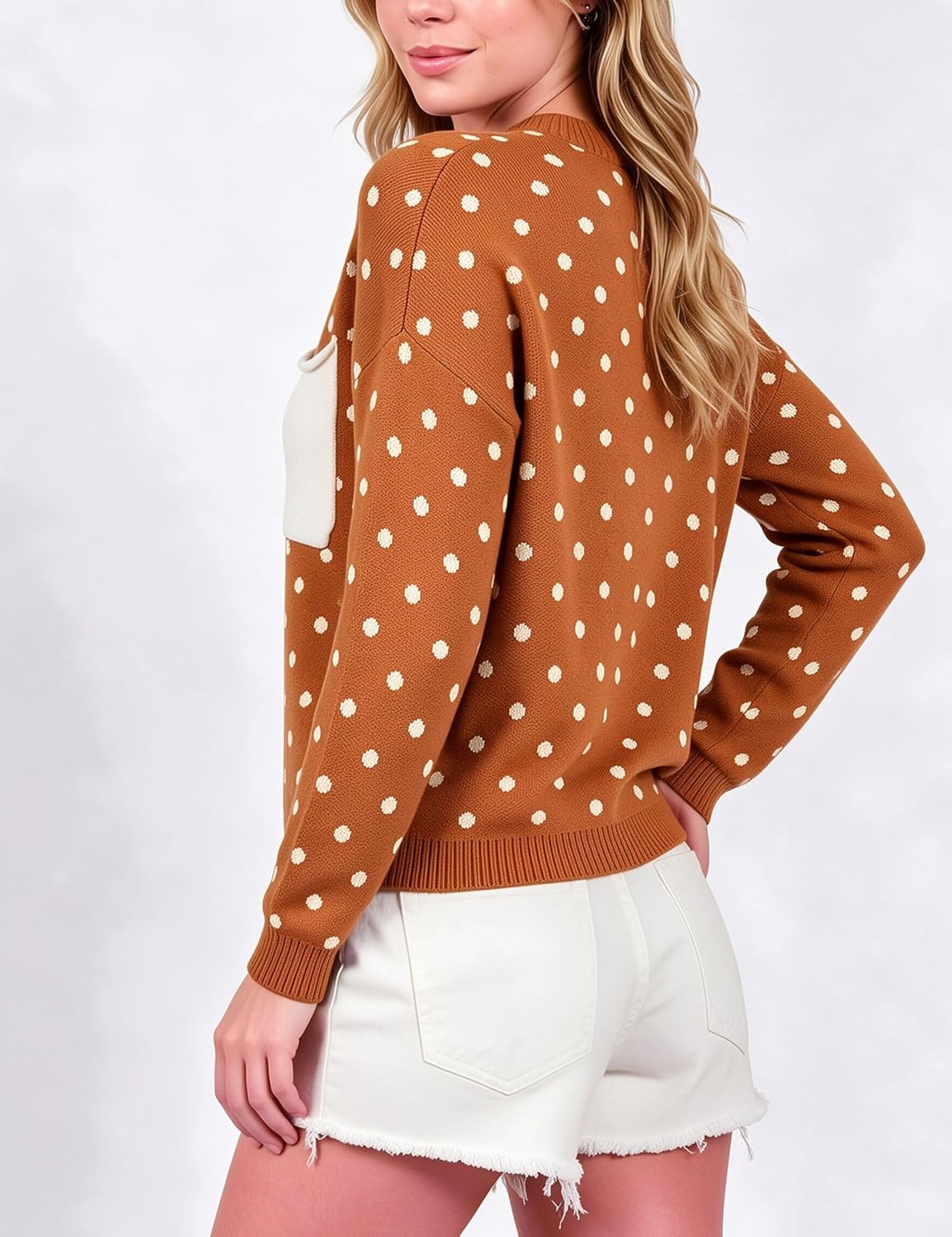 image:imageSpringrain Womens Polka Dot Lightweight Crewneck Knit Tops Fall SweaterBurntorange