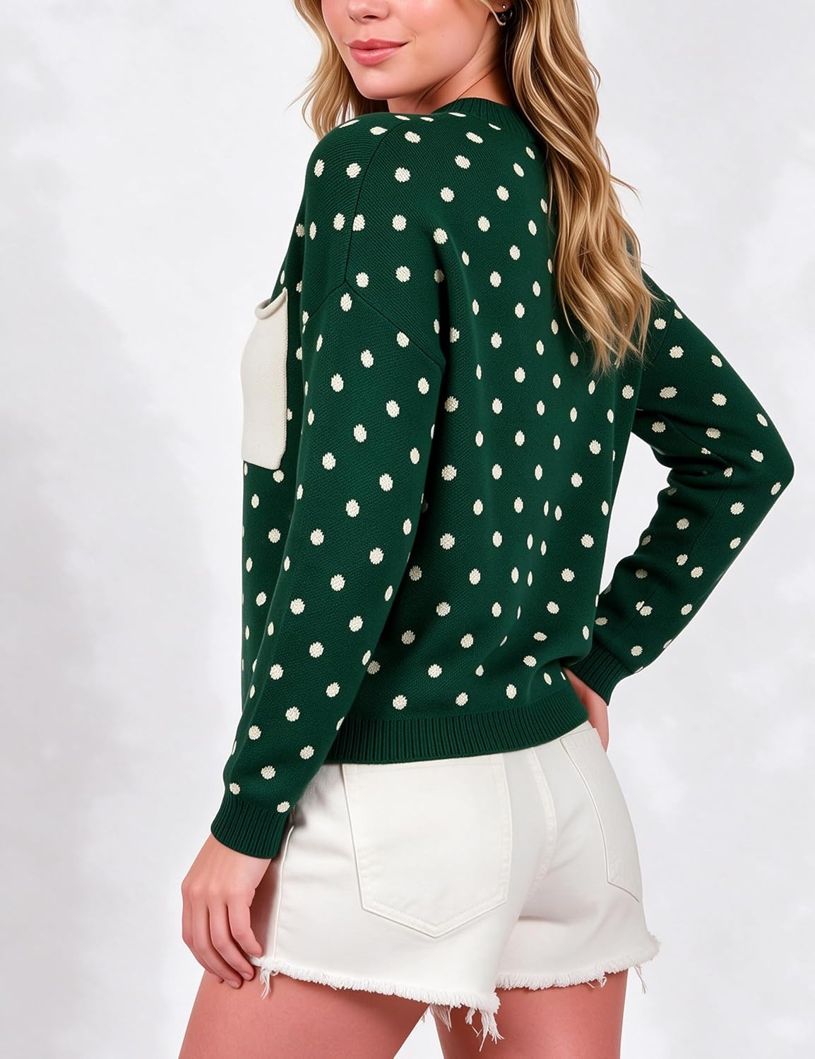 image:imageSpringrain Womens Polka Dot Lightweight Crewneck Knit Tops Fall SweaterGreen