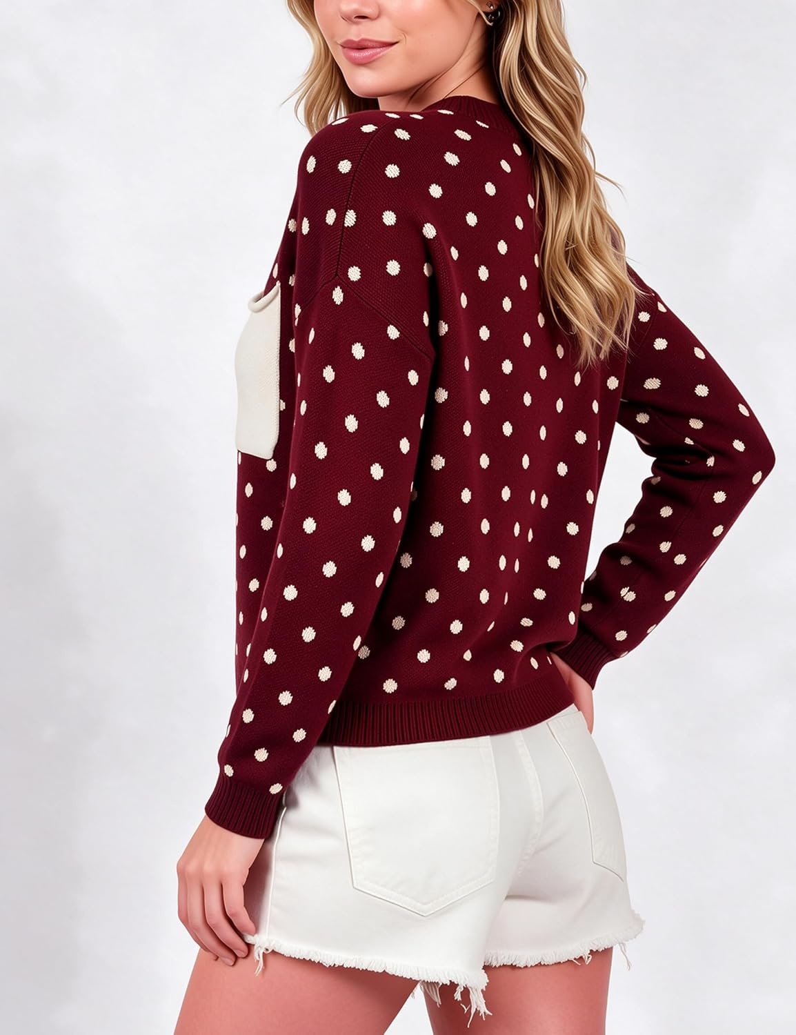 image:imageSpringrain Womens Polka Dot Lightweight Crewneck Knit Tops Fall SweaterRed