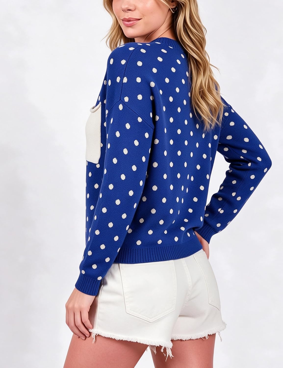 image:imageSpringrain Womens Polka Dot Lightweight Crewneck Knit Tops Fall SweaterRoyalblue