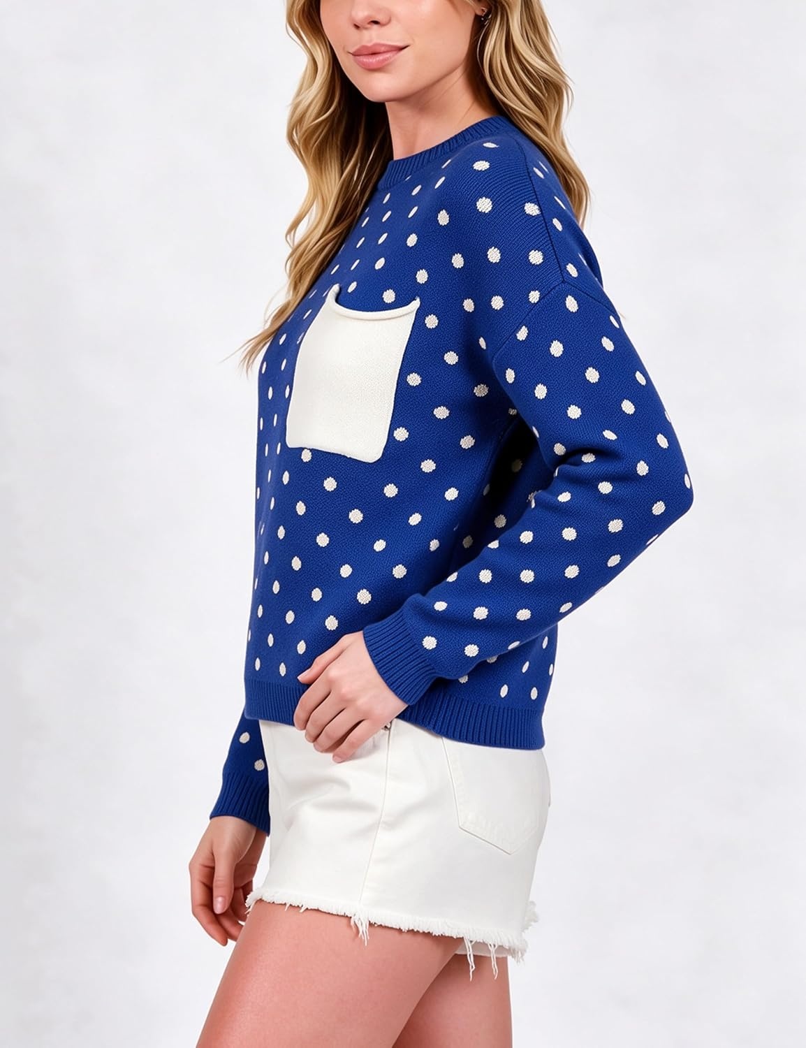 image:imageSpringrain Womens Polka Dot Lightweight Crewneck Knit Tops Fall SweaterRoyalblue
