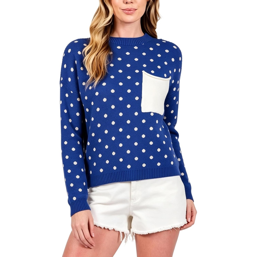 image:imageSpringrain Womens Polka Dot Lightweight Crewneck Knit Tops Fall SweaterRoyalblue
