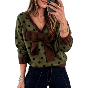 Springrain Women’s Bow Polka Dot Sweaters Pullover Knit Tops Fall Clothes(Armygreen)