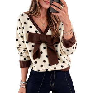 Springrain Women’s Bow Polka Dot Sweaters Pullover Knit Tops Fall Clothes(Beige)