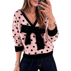 Springrain Women’s Bow Polka Dot Sweaters Pullover Knit Tops Fall Clothes(Pink)