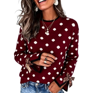 Springrain Women’s Polka Dot Crewneck Knit Pullover Sweater Fall Tops(Red)