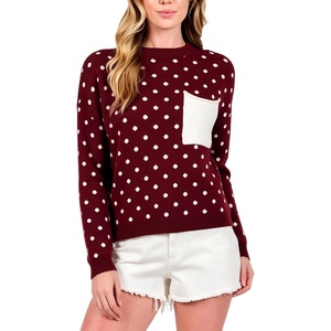 Springrain Women’s Polka Dot Lightweight Crewneck Knit Tops Fall Sweater(Red)