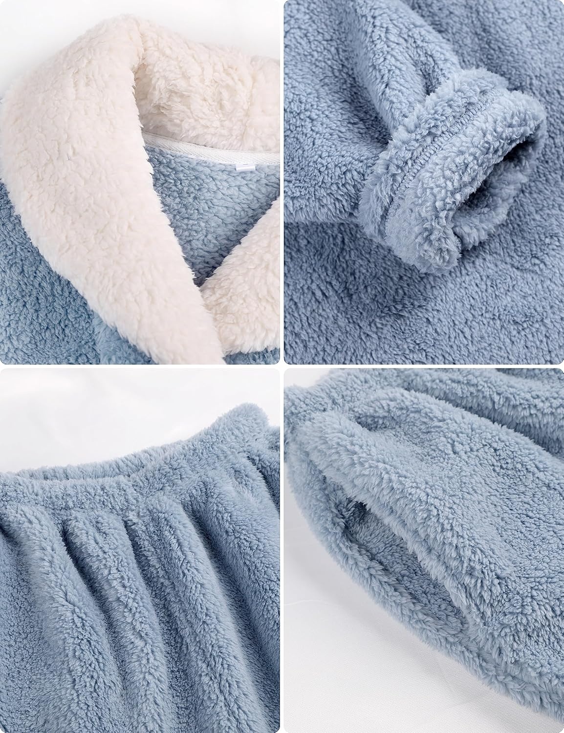 image:imageSpringrain Womens Fluffy Pajamas Set Warm Fleece Pjs SleepwearBlue