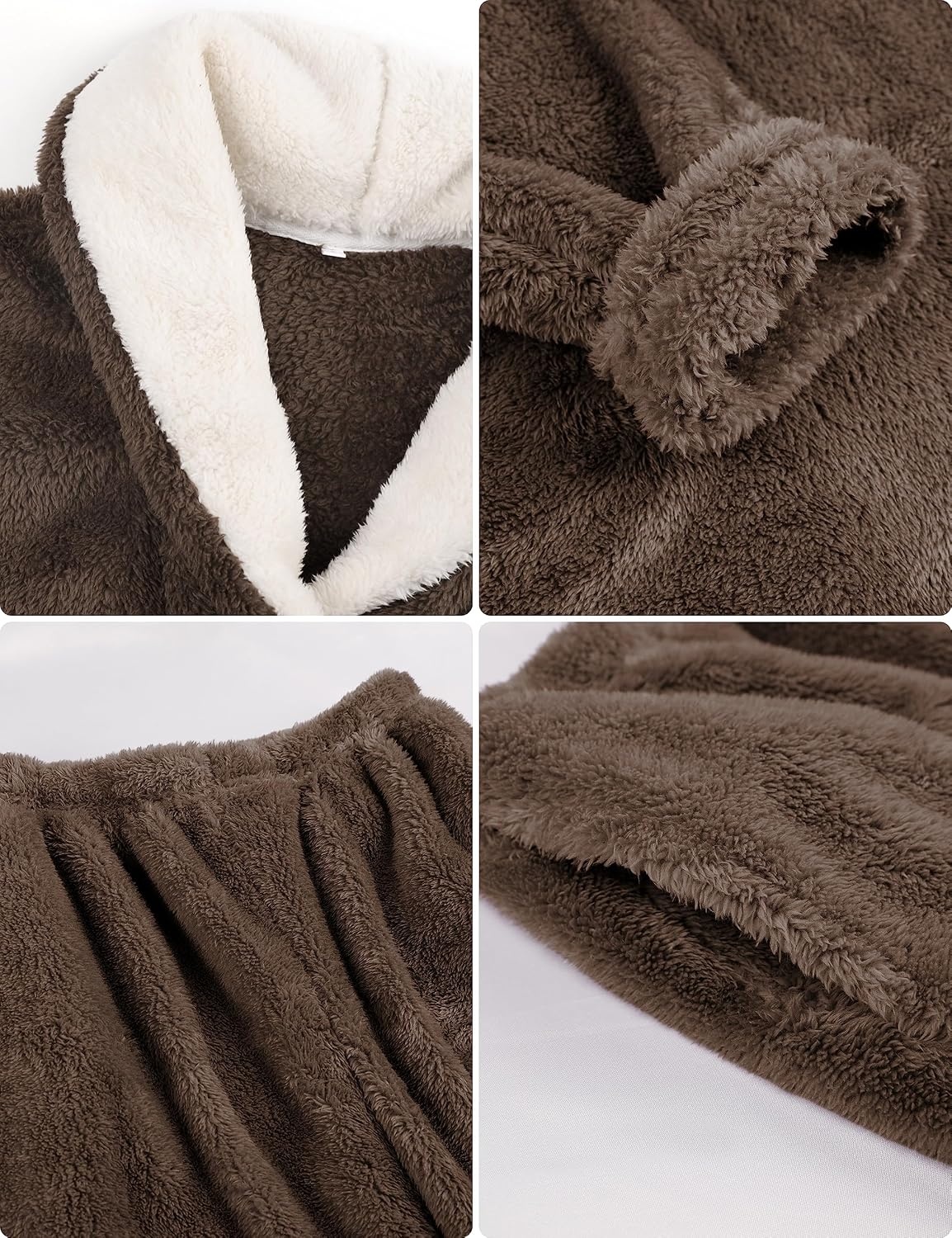 image:imageSpringrain Womens Fluffy Pajamas Set Warm Fleece Pjs SleepwearBrown